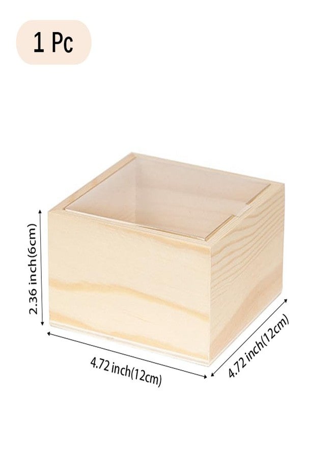 CALFOVERA صندوق تخزين خشبي مربع من كالفوفيرا، مقاس 4.72 × 4.72 × 2.36 بوصة، لون بابايا ويب، صندوق هدايا غير مكتمل بتصميم منزلق وغطاء بلاستيكي شفاف، علبة عرض مجوهرات، حاوية لتخزين المجوهرات وتغليف الهدايا والأعمال اليدوية - Image 2
